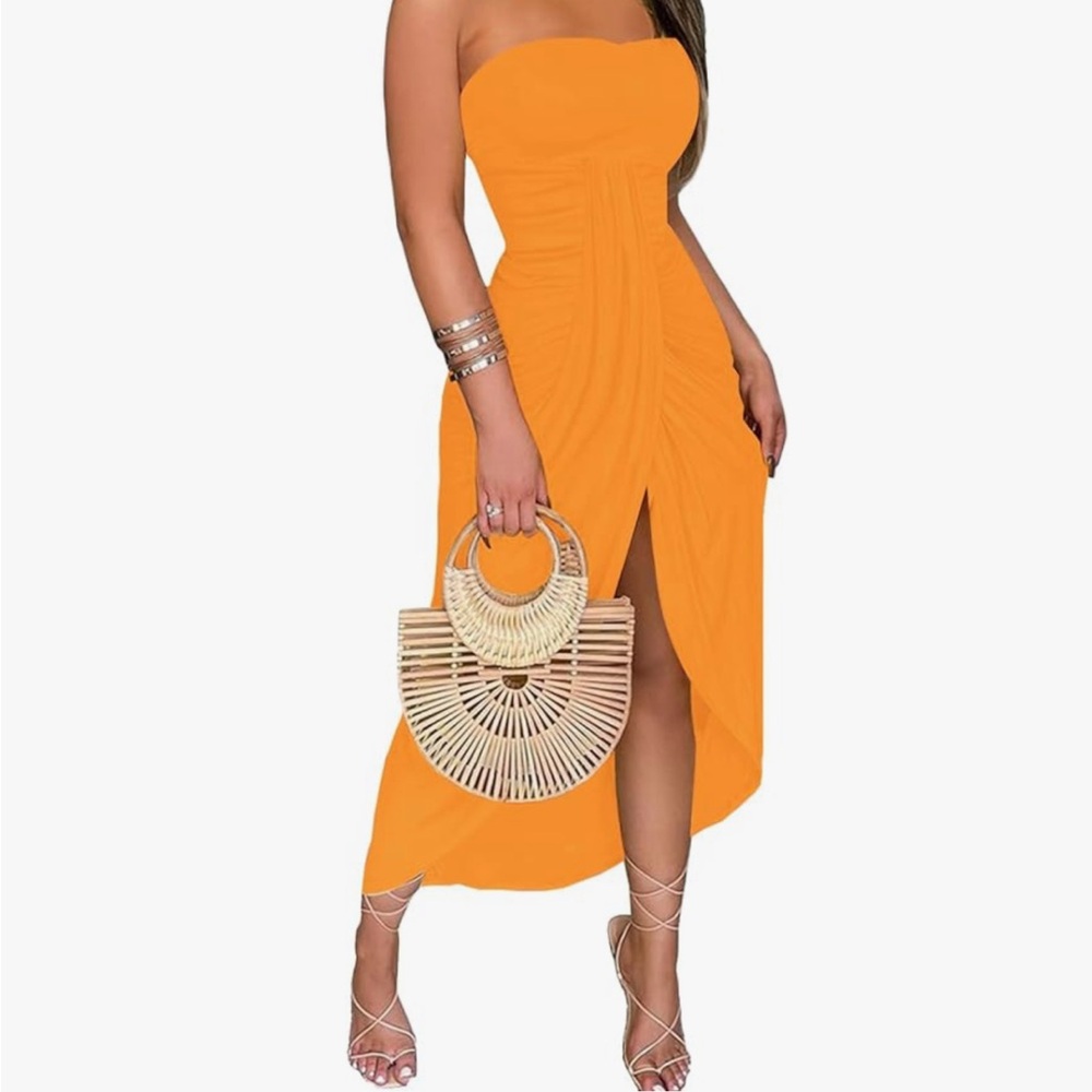 Elegant Orange Strapless Dress